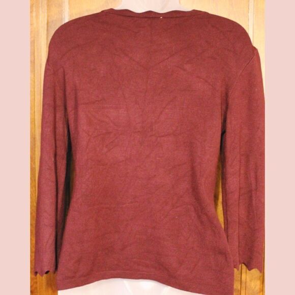 Scalloped Burgundy Sweater 3/4 sleeves sz S - Picture 4 of 7